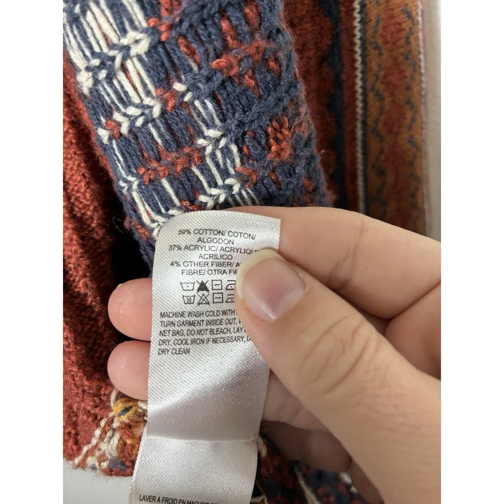 Lucky‎ Brand Aztec Southwestern Open Cardigan sz Large Rust Brown Boho